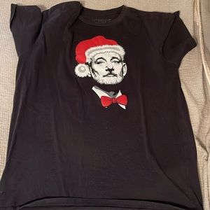 Black Graphic T-Shirt with Santa Design